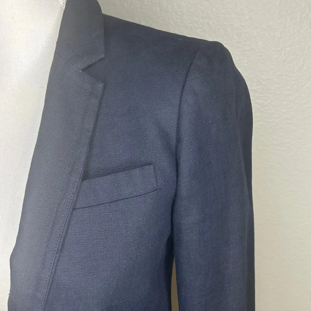 J. crew women's navy 100% linen one button blazer fully lined size 0
